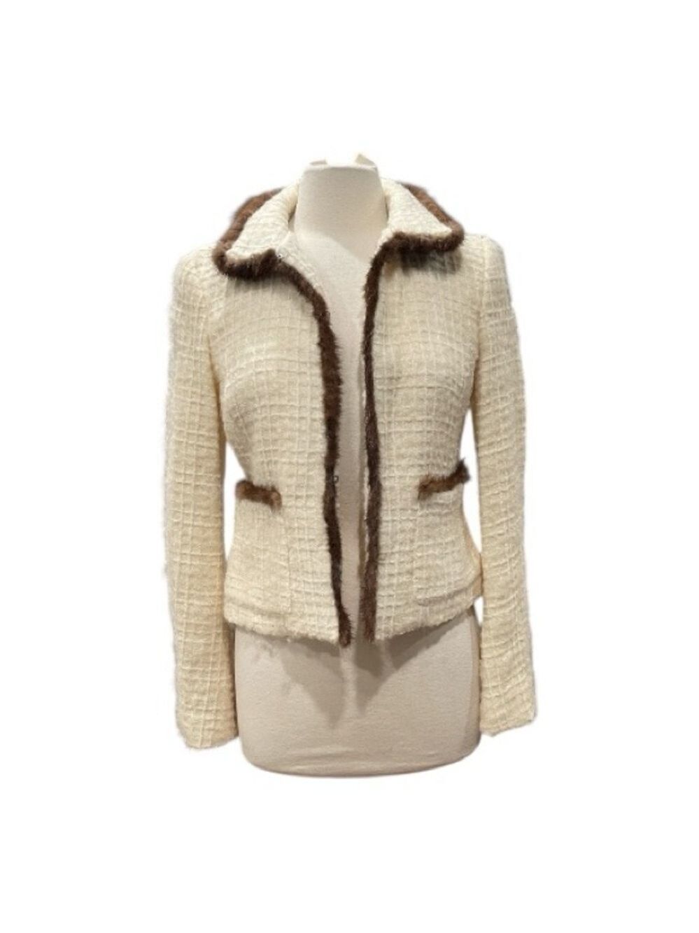 Atos Lombardini Textured Jacket with Faux Mink Trim SZ 8 44 IT